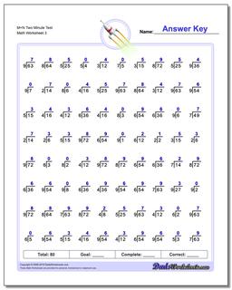 M+N Two Minute Test Worksheet #Division #Worksheet
