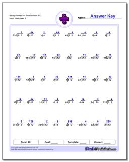 Binary/Powers Of Two Division Worksheet 512