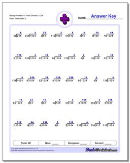 Binary/Powers Of Two Division Worksheet 1024 /worksheets/division.html