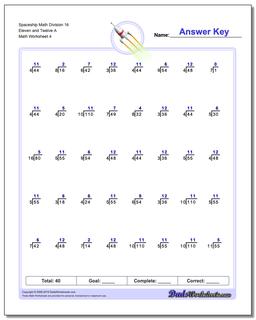 Spaceship Math Division Worksheet 16 Eleven and Twelve A