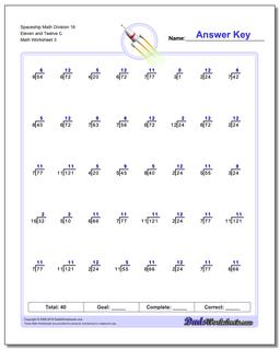 Spaceship Math Division Worksheet 16 Eleven and Twelve C