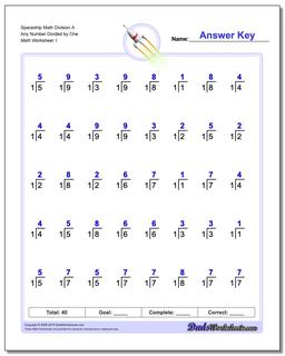 Division Worksheet Spaceship Math A Any Number Divided by One