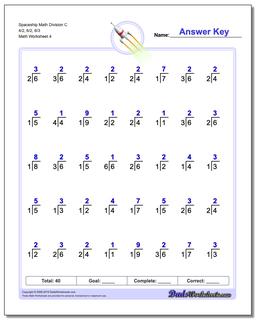 Spaceship Math Division Worksheet C 4/2, 6/2, 6/3