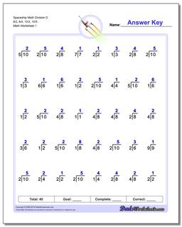 Division Worksheet Spaceship Math D 8/2, 8/4, 10/2, 10/5