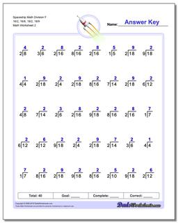 Spaceship Math Division Worksheet F 16/2, 16/8, 18/2, 18/9 /worksheets/division.html