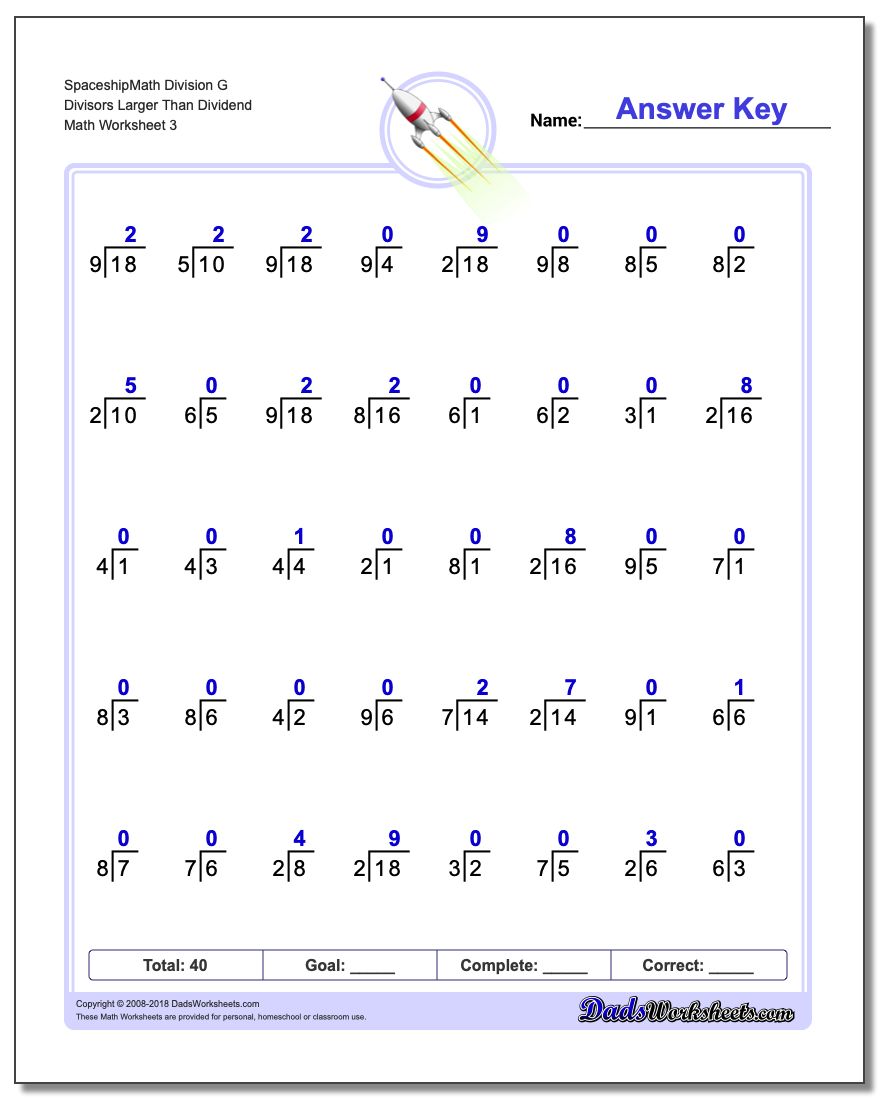SpaceshipMath Division Worksheet G Divisors Larger Than Dividend