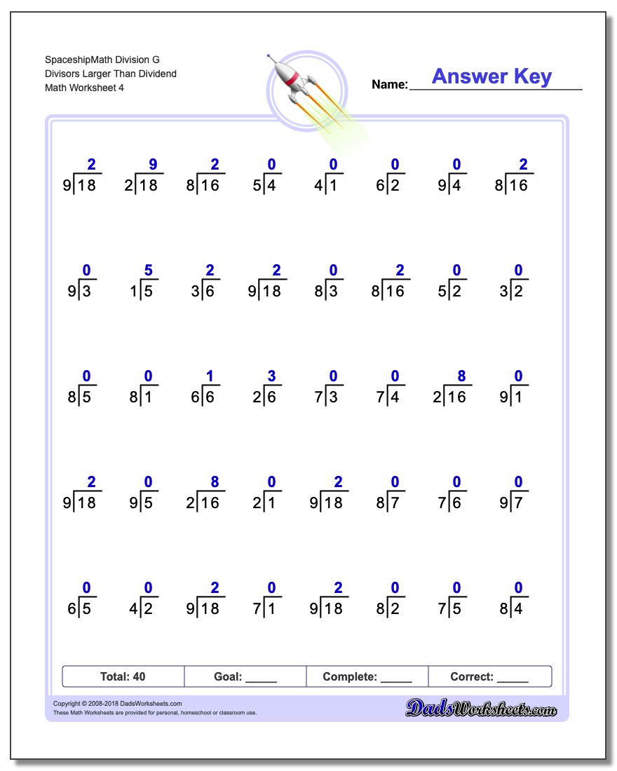 SpaceshipMath Division Worksheet G Divisors Larger Than Dividend