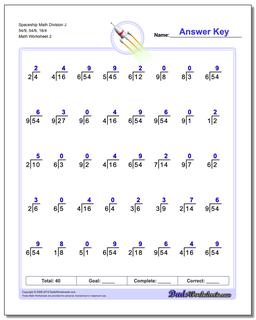 Spaceship Math Division Worksheet J 54/9, 54/6, 16/4 /worksheets/division.html