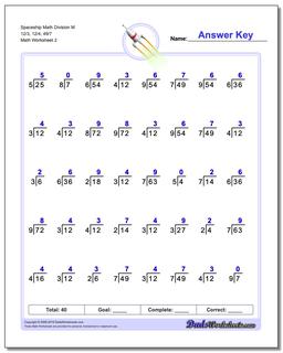 Spaceship Math Division Worksheet M 12/3, 12/4, 49/7 /worksheets/division.html