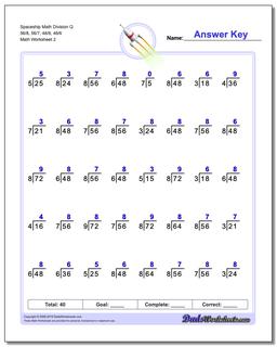 Spaceship Math Division Worksheet Q 56/8, 56/7, 48/8, 48/6 /worksheets/division.html