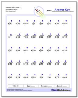 Division Worksheet Spaceship Math V All Problems Practice