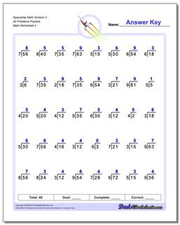 Spaceship Math Division Worksheet V All Problems Worksheet Practice