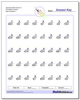 Division Worksheet Spaceship Math W All Problems Practice