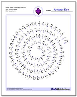 Spiral Division (Facts Only Under 10) Math Fact Worksheet /worksheets/division.html