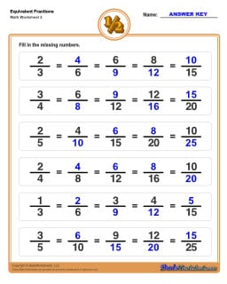 Equivalent Fraction Easy Worksheet 2