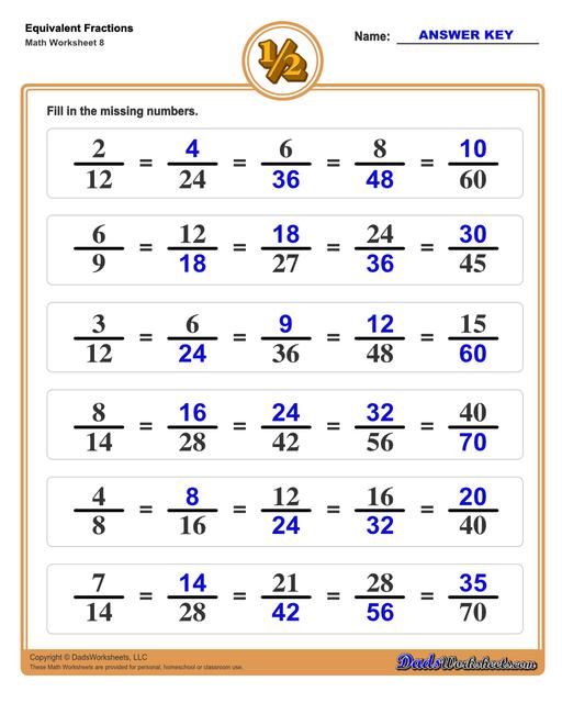 Equivalent Fractions Worksheets