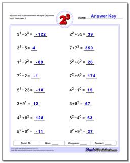 Exponents Worksheets