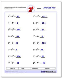 Addition Worksheet and Subtraction Worksheet with Multiple Exponents /worksheets/exponents.html