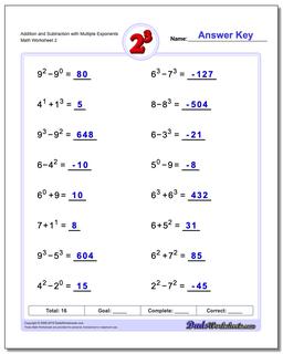 Exponents Worksheets