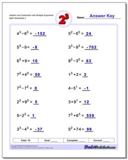 Exponents Worksheets