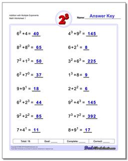 Exponents Worksheets