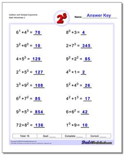 Exponents Worksheets