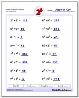 Addition Worksheet with Multiple Exponents