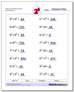 Exponents Worksheets