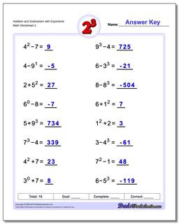 Exponents Worksheets