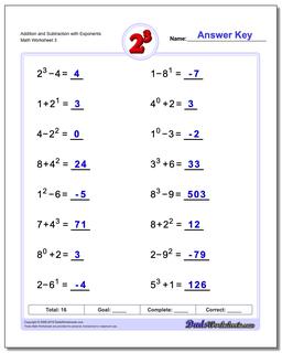 Exponents Worksheets