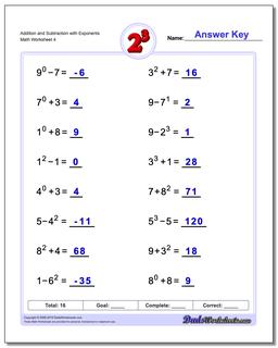 Exponents Worksheets