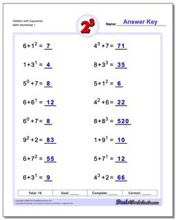 Exponents Worksheets