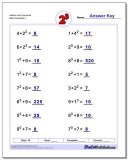 Addition Worksheet with Exponents /worksheets/exponents.html