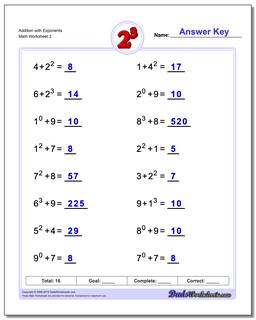 Exponents Worksheets