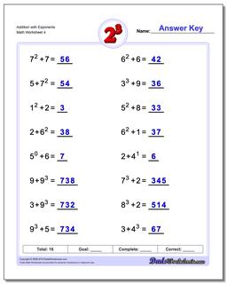 Exponents Worksheets