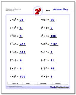 Exponents Worksheets