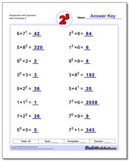 Exponents Worksheets