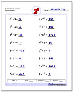 Exponents Worksheets