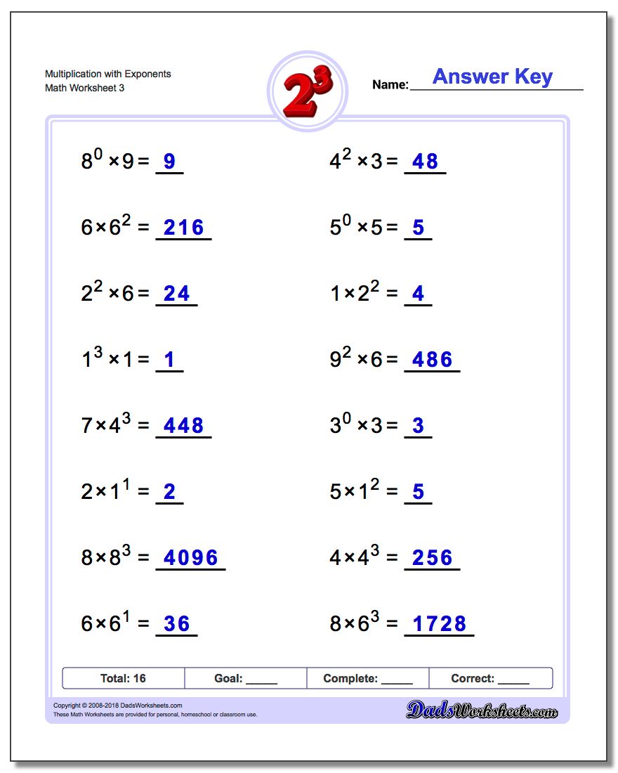 Multiplication And Exponents Homework Worksheet