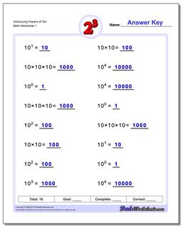 Exponents Worksheets