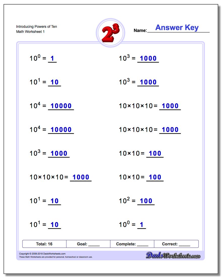 Exponents Worksheets