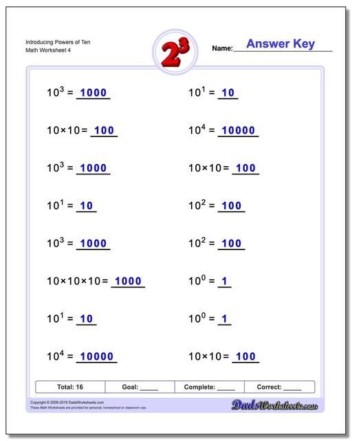 Exponents worksheets powers of ten and scientific notation