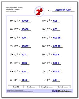 Introducing Scientific Notation with Negative Exponents Worksheet