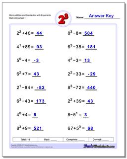 Exponents Worksheets