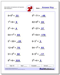 Exponents Worksheets