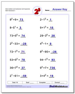 Exponents Worksheets