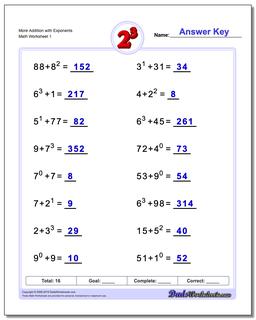 Exponents Worksheets