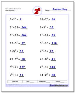 Exponents Worksheets