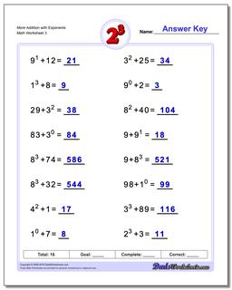 Exponents Worksheets