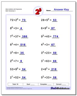 Exponents Worksheets